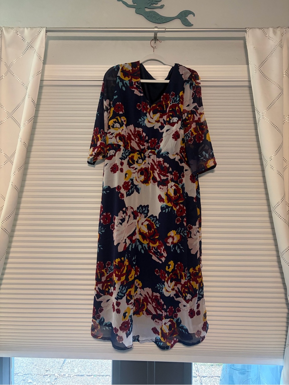 Floral Midi Dress in Navy and Burgundy